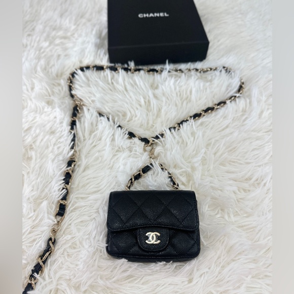 CHANEL Handbags - CHANEL WAIST CHAIN BELT BAG BLACK CAVIAR